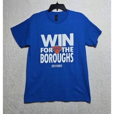 New York Knicks Win For The Boroughs 2025 Playoffs Blue Graphic T-Shirt Men's M