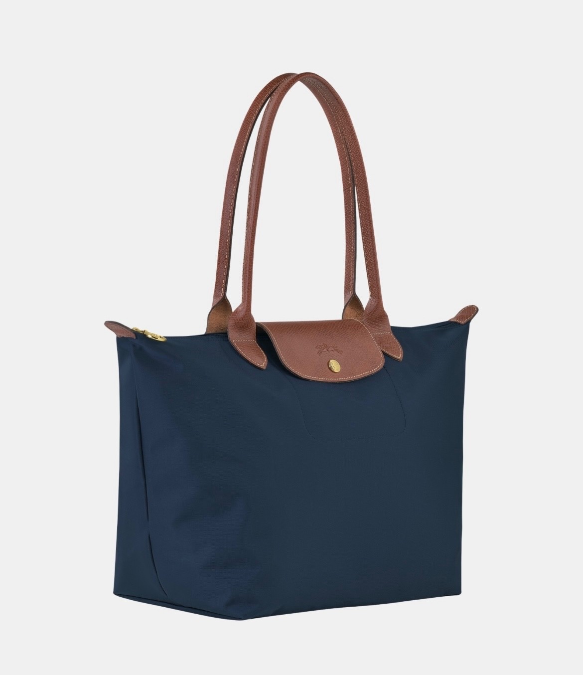 New Longchamp Le Pliage Navy blue Top Handle Large L Tote Bag Leather Trim image 6