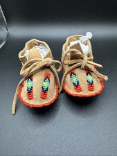 Handmade Native American Style Beaded Leather Baby Moccasins Infant Soft Sole