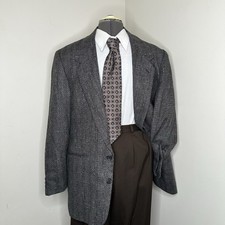 Mens Blazer 41R Tweed Gray Wool Plaid 2 Button Large 45" Sport Coat Suit Jacket