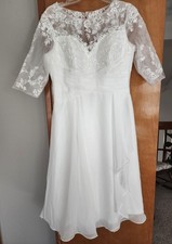 NEW Elegant Tea Length Lace Chiffon Dress IVORY Size 16