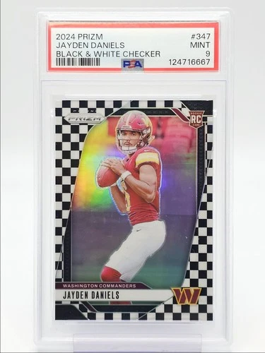 JAYDEN DANIELS 2024 PANINI PRIZM ROOKIE BLACK & WHITE CHECKER C RC PSA 9 Q0004