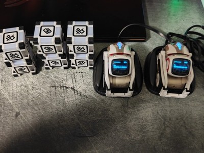 Anki Cozmo Lot of 2 USED FOR PARTS - Turns On/Bad Battery, 6 Cubes + 2 Chargers
