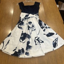 Lauren Ralph Lauren Dress Womens 10 Navy White Floral Belted Fit & Flare