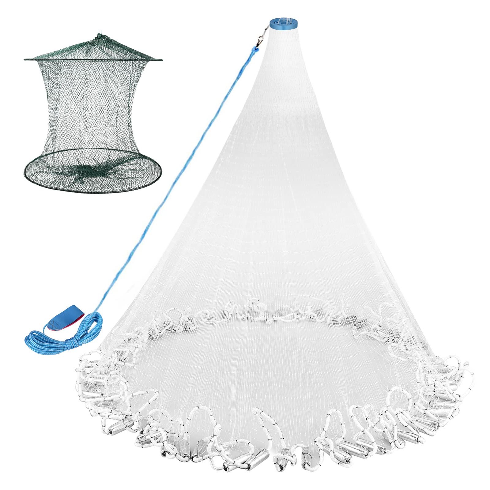 Neween Cast Net for Fishing with Shrimp Cage, American Freshwater Saltwater 3/4/