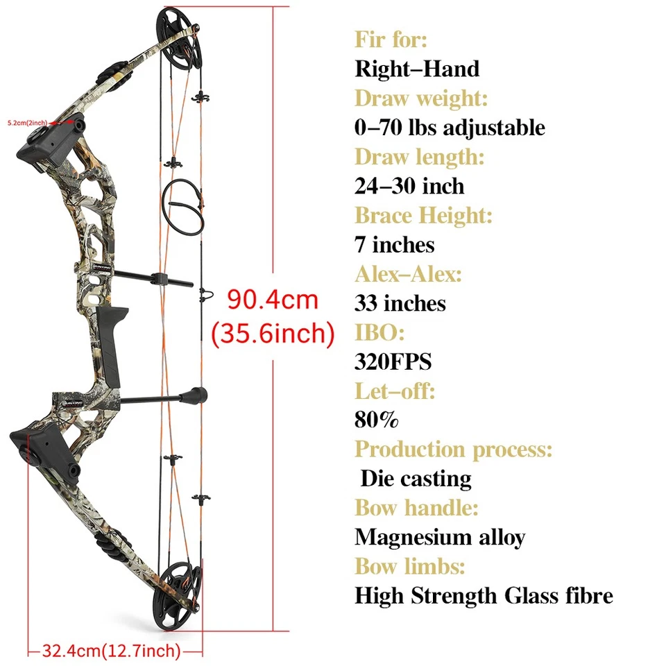 0-70lbs Compound Bow Kit Adults Hunting 24"-30" Adjustable Arrow Outdoor Shoot - Image 3 of 4
