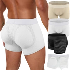 Men Padded Underwear Breathable Butt Lifting Boxer Briefs with Removable Pads 