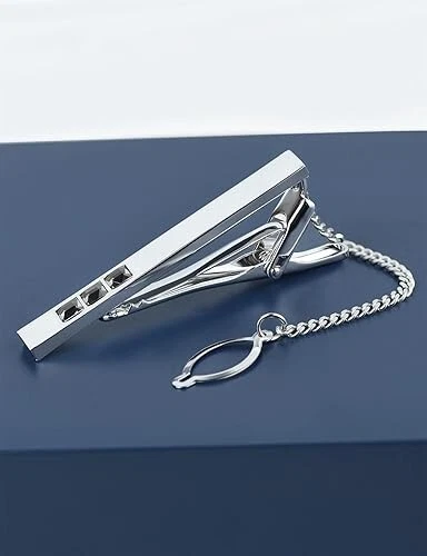 Clip de corbata clásico de lujo de zafiro blanco corte princesa de 0,75 quilates para hombre en plata 935 Foto 3 de 4