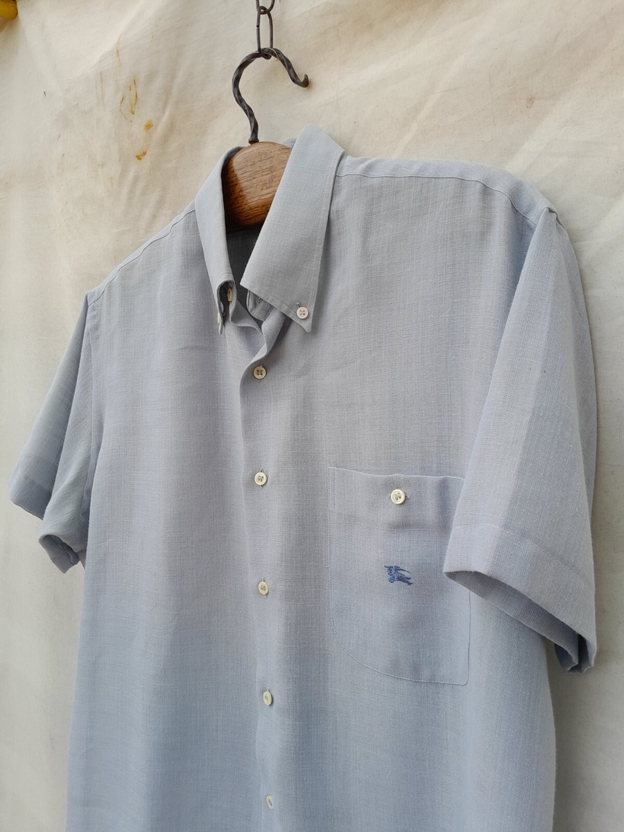 Burberry Shirt Mens Medium Grey Flax Linen Blend Embroidered