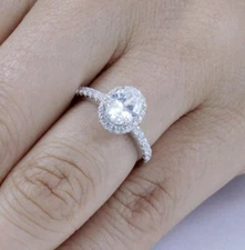 1.25CT 925 Sterling Silver Oval Halo Wedding Band CZ Engagement Ring 3-14 ML59D