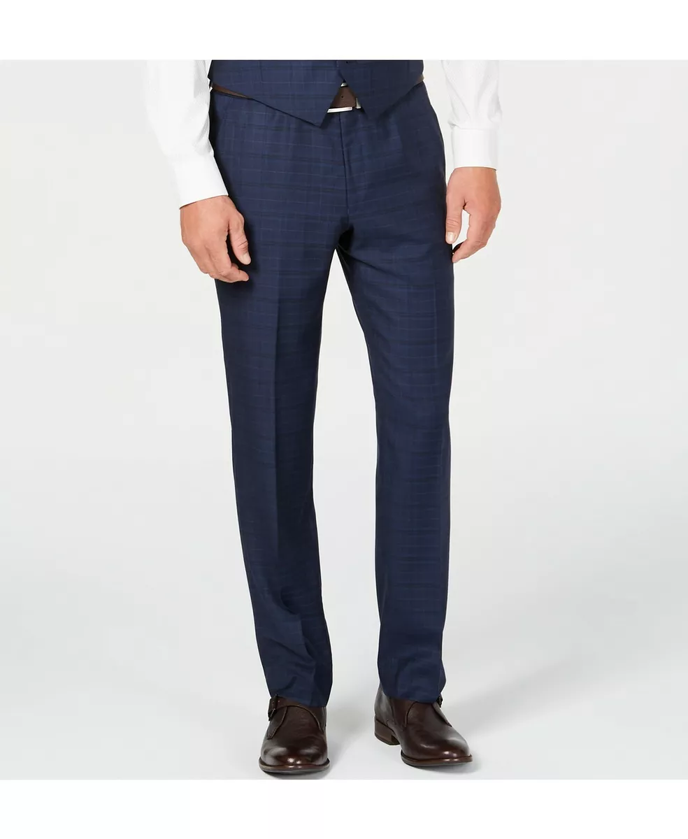 280 Michael Kors Men s 31W 32L Blue Classic Fit Check Wool Dress Pants Trousers
