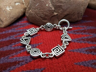 Southwestern Style .925 Sterling Silver Geometric Design 7.25'' Toggle Bracelet