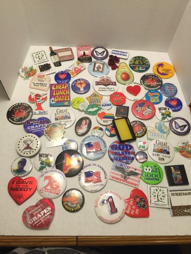 Large Lot Buttons/pins Jetsons Patriotic Misc. Over 60 Buttons