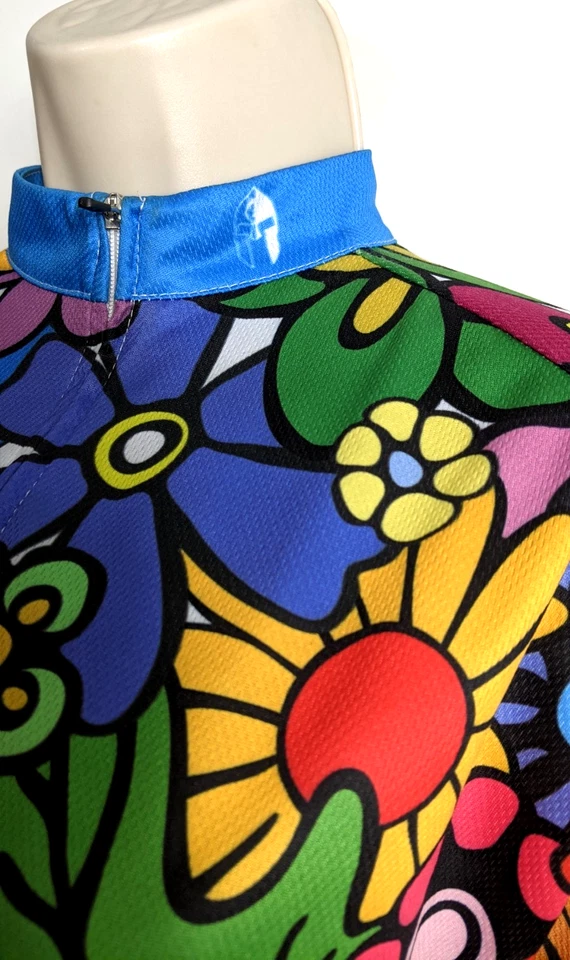 Camiseta deportiva de ciclismo Paladin para mujer talla XXXL cremallera completa 3 bolsillos traseros floral retro usada en excelente estado Foto 3 de 4