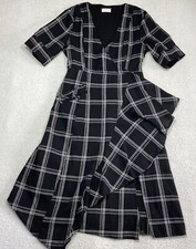 Willa Cavanaugh Layered Wrap Short Sleeve Grey Check Fully Lined Dress Size 12