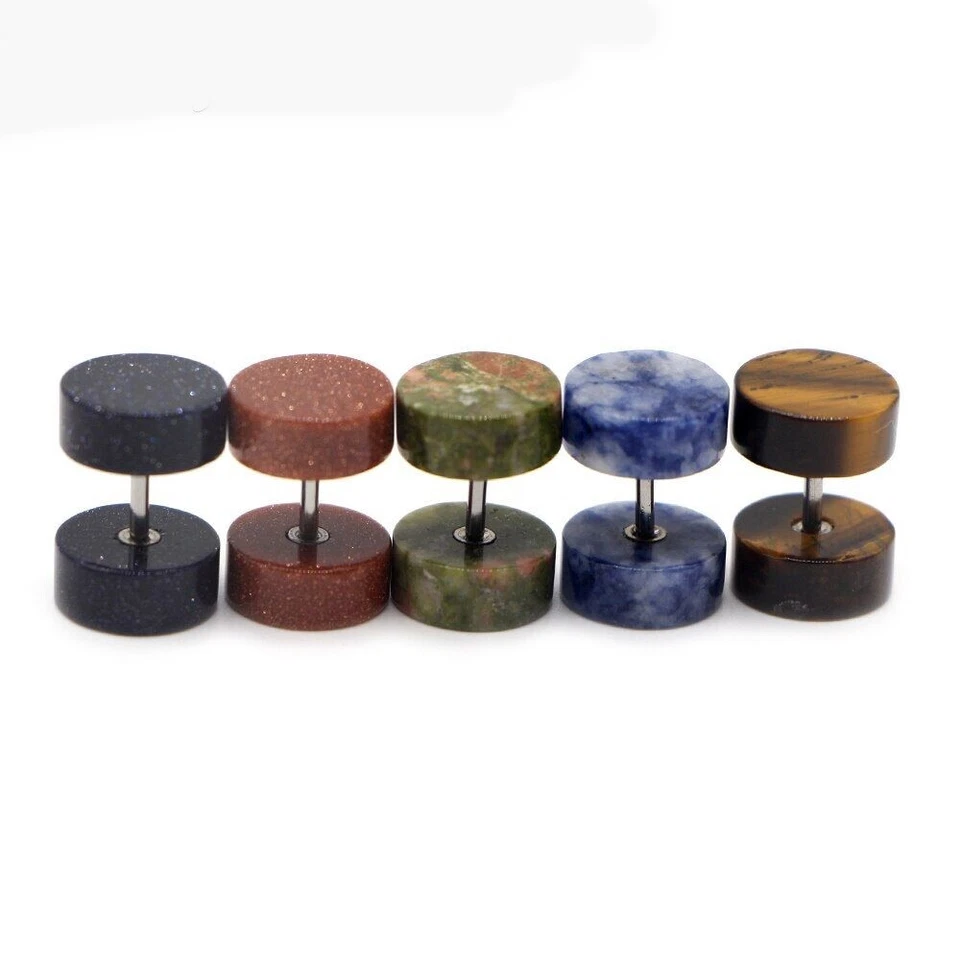 Pendientes de piedra natural túneles cartílago tragus tapones para los oídos falsos mujeres joyería corporal Foto 4 de 4