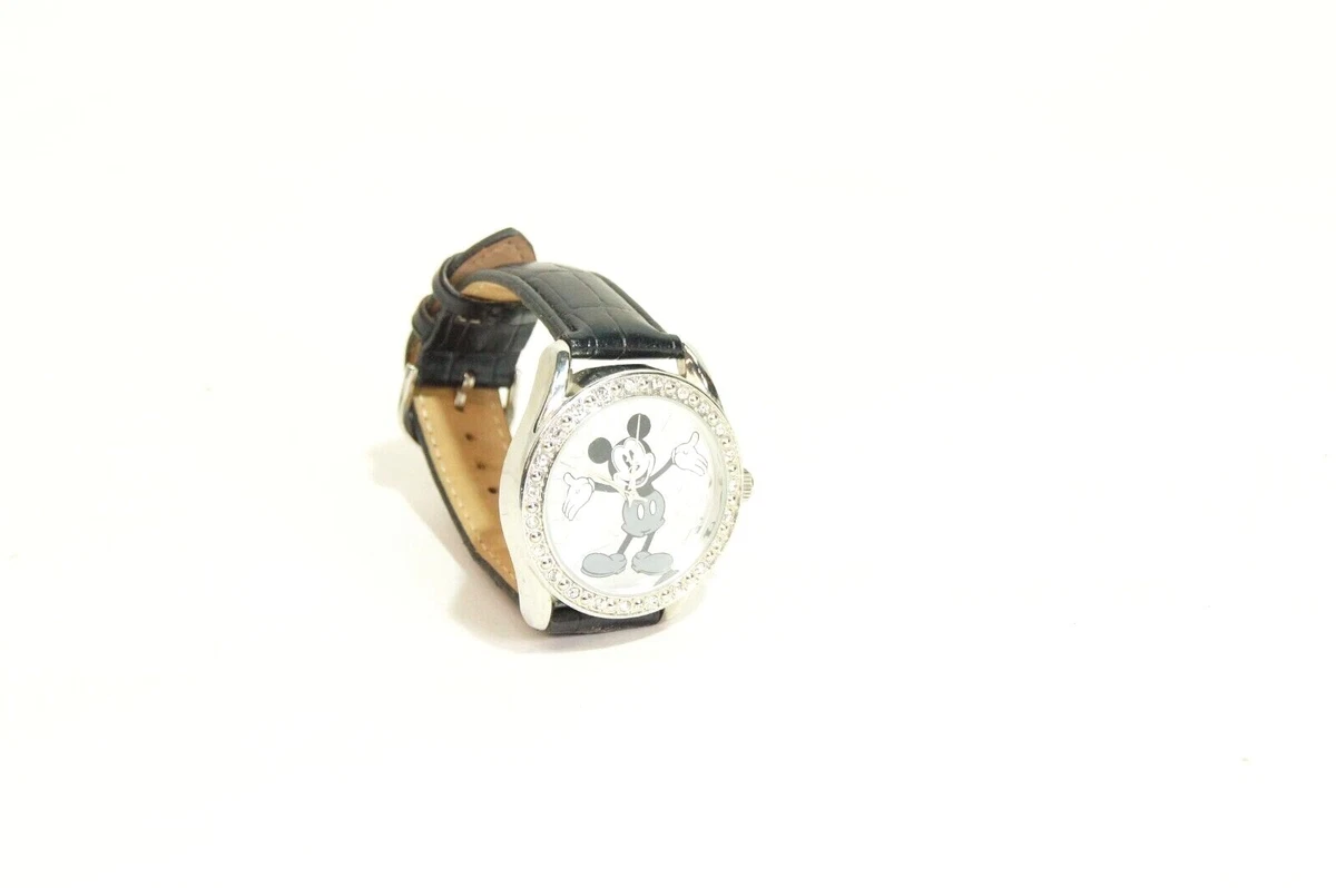Disney Unisex MK1015 Mickey Mouse Silver Dial Black Crocodile
