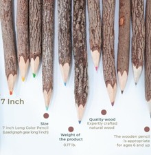 NEW Set Of Ten NATURAL Colored Pencils Rustic Wood Thick Sticks HOMESCHOOL