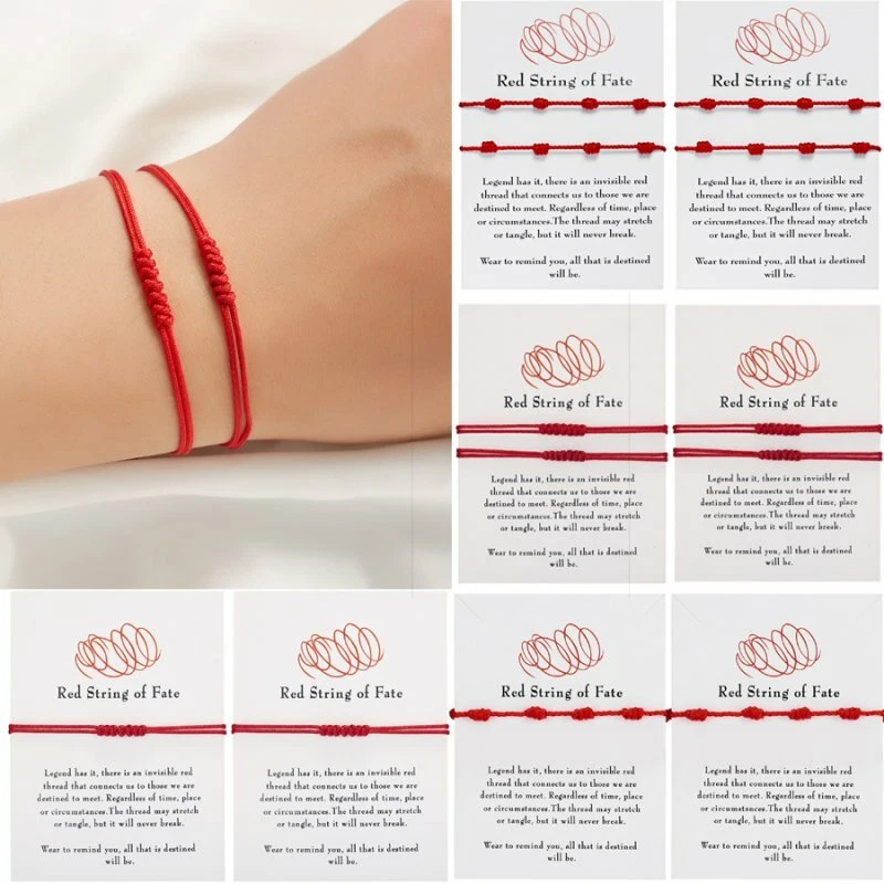 Grofry 2pcs Lucky Red String Bracelets 7 Knots Protection Rope Amulet New Year Gift2pcs, Adult Unisex, Size: One Size