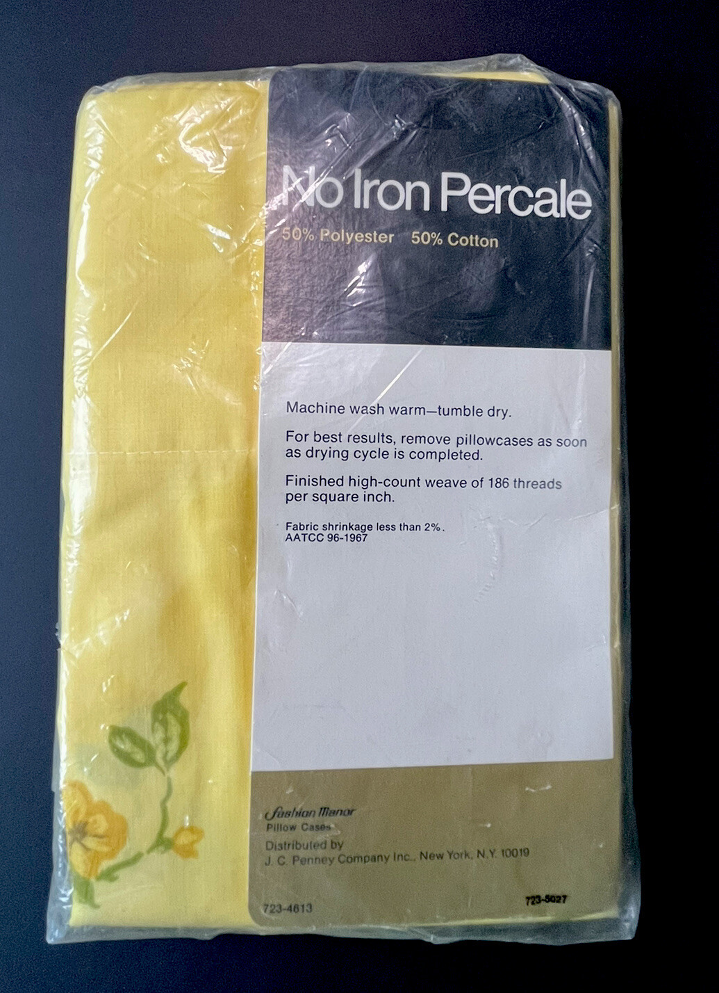 Vintage JC Penney Fashion No Iron Percale Pillowcases Yellow Floral Bow