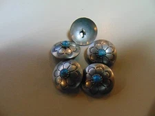 Buttons ANTIQUE Silver and Turquoise 3/4" package of 10 New south western