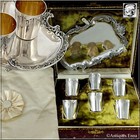 Huignard Rare French Sterling Silver Liquor Cups and Tray, Original Box