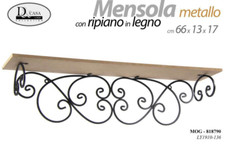 Mensola da Parete METALLO NERO RIPIANO LEGNO Pensile MODERNO CLASSICO 66*13*17cm