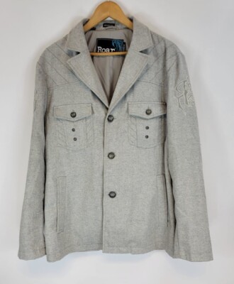 Roar Signature Coat Embroidered Siberian Blazer Wool Blend W/Pockets Mens M Gray
