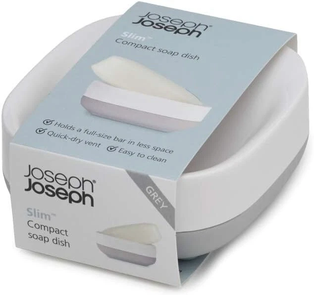 Jabonera compacta delgada Joseph 70511 con drenaje, gris, 7,1 x gris/blanco  Foto 2 de 4
