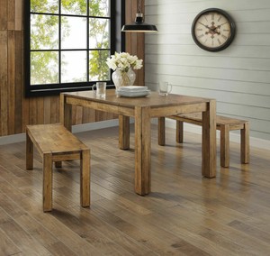 Dining Table Set For 4 Rustic Farmhouse Kitchen Table Bench 3 Piece Solid Wood Ebay