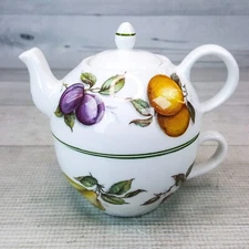 Vtg Lane End Pottery Fruit Bone China Stacking Teapot & Cup England Tea for One