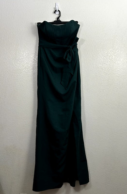 Revelry Dress Size 8 Emerald Amara Crepe Strapless Belted Bridesmaid Gown Ball