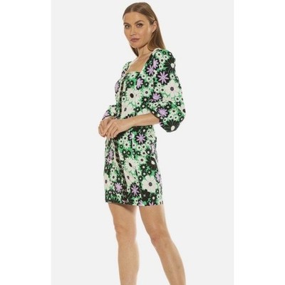 alexia admor green dress Sammie Mini 60s Floral Size 4 Retro Square Neck pv25