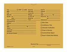 100 Pack Vehicle Deal Envelopes Deal Jackets for Auto Sales