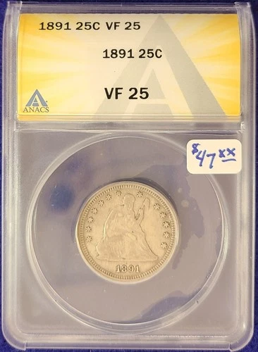 1891 Seated Liberty 25c Quarter VF 25
