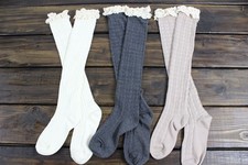 3 Pair Womens Acrylic Boot Socks Toppers Beige Cream Gray Lace Tops NEW No Tags