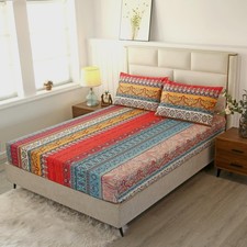 SDIII Boho Queen Fitted Sheet with 2 Pillowcases, Not Including Flat Sheet, D...