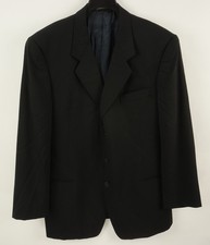 Vintage Giorgio Armani Mens 44L Black Blue Pinstripe Gabardine Wool 3 Btn Blazer