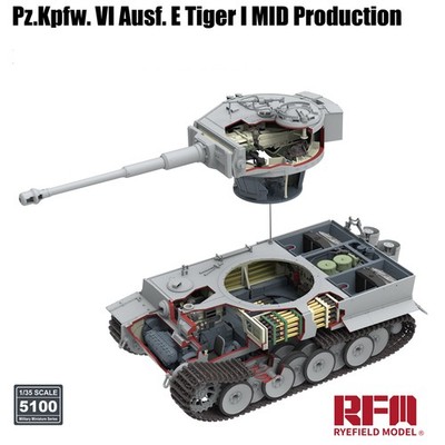 RYEFIELD 5100 1/35 Pz.Kpfw.VI Ausf.ETigerI MID Production w/Cut Away Parts