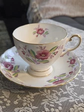Vintage Tuscan Bone China Teacup And Saucer,  Floral