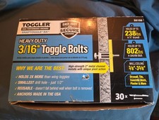Heavy Duty 3/16"” Toggle Bolts 30 Count TOGGLER  OPEN BOX MSRP $34