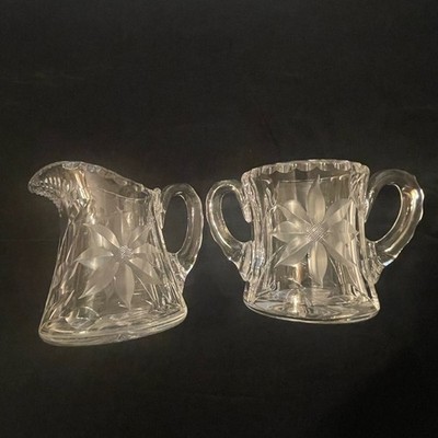 vintage heavy cut glass sugar/creamer '' poinsettias pattern