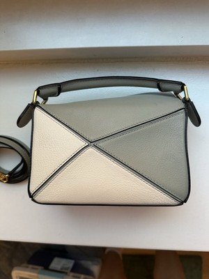 LOEWE Calfskin Mini Puzzle Bag Ash Grey Marble Green With