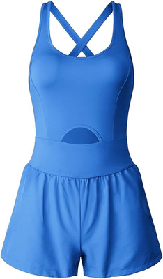 Womens S Light Blue Athletic Romper Running Jumper Sleeveless Short One Piece