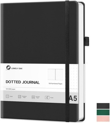 Notizbuch A5 Hardcover Bullet Dotted Journal 156 Seiten 120g/m² Schwarz mit