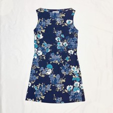 90s Y2k Summer Dress Large (Runs Small) Floral Navy Blue Sleeveless - La Belle
