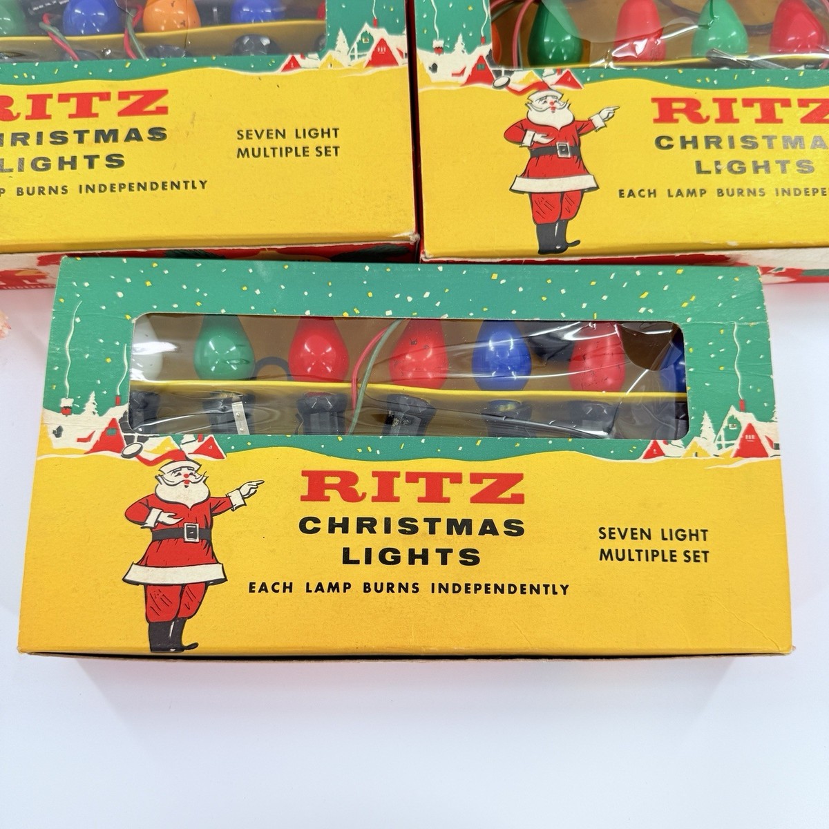 Vintage Ritz Christmas Lights 3 sets of 7 lights W Boxes TESTED