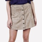 Altar'd State SMALL / Med Tan Faux Suede Button Front Snap Women's Skirt Pockets — photo 1