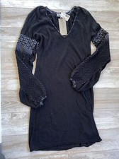Planet Blue Beau Soleil Sweater Dress Long Sleeve V Neck Black Bamboo Sz P $275