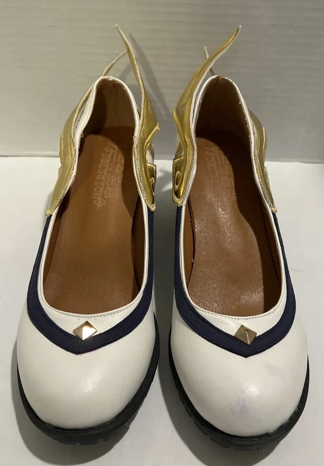 Zapato Cosplay Genshin Impact Blanco Azul Marino Rayas Alas Doradas Talla 37 Disfraz de Halloween Foto 2 de 4